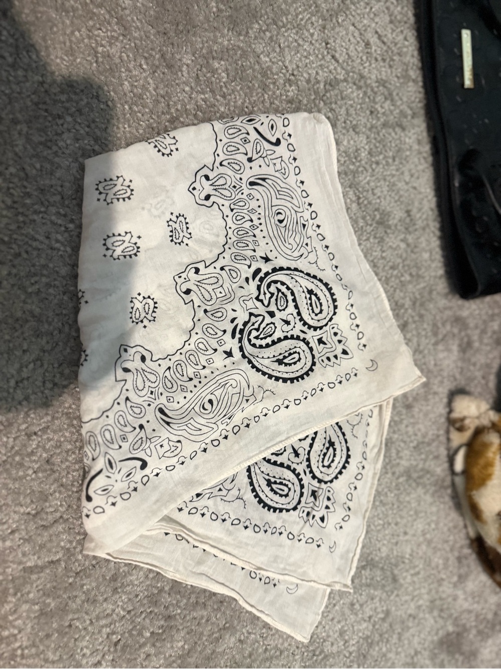 White Bandana Scarf with Black Paisley Print